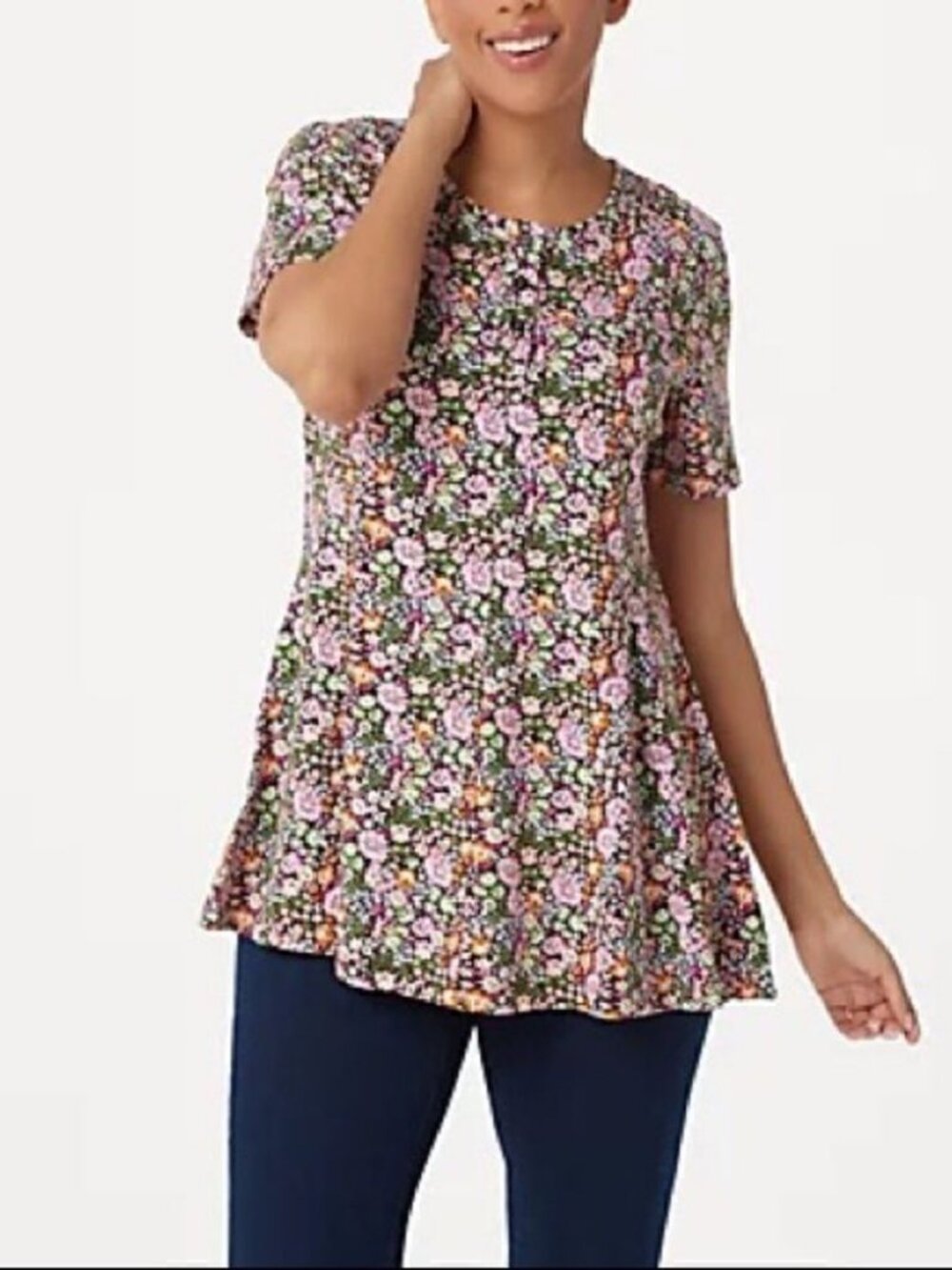 Denim & Co. Printed Jersey Fit & Flare Top